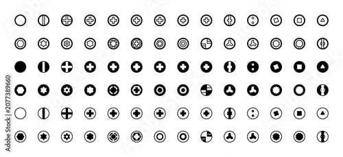 Foto Screw drive heads vector set with standard and security fasteners profiles