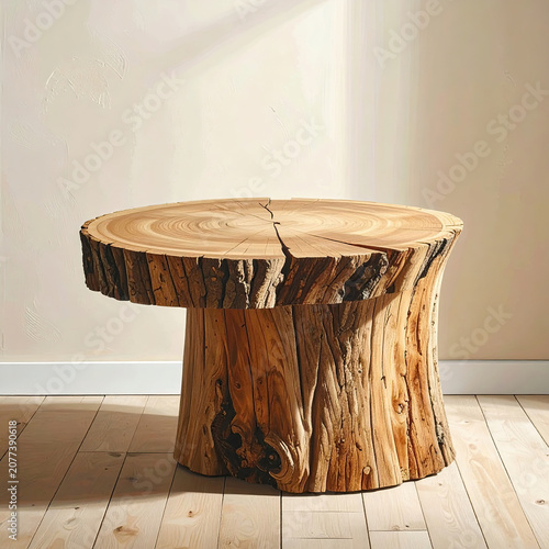 Rustic Wooden Table Made from Tree CrossSection for Interior Decor