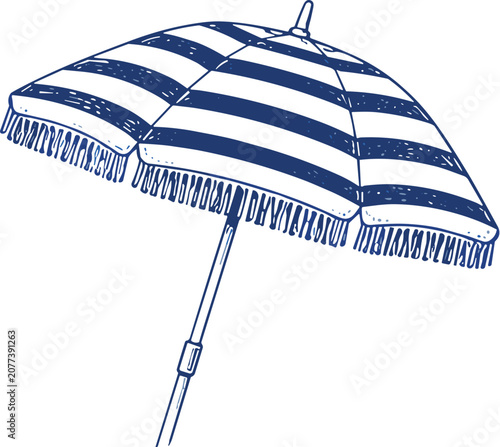 Bild auf Leinwand Striped beach umbrella with fringe detail, hand-drawn sketch style