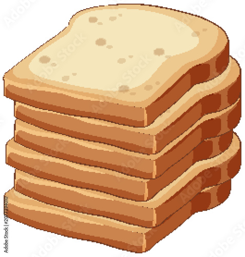 Stack of Sliced White Bread Vector Illustration on White Background