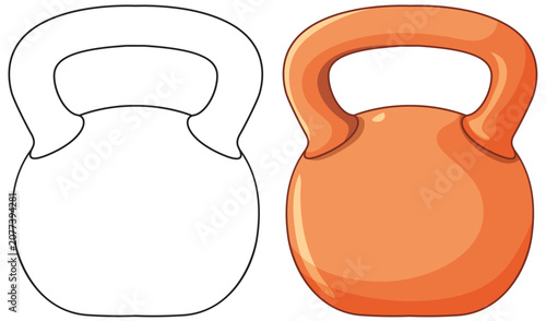 Orange Kettlebell Vector Illustration with Outline and Color Versions