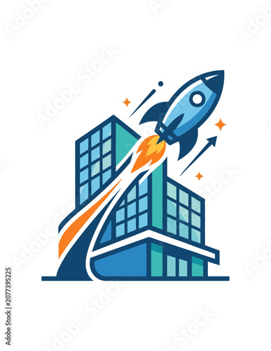 Bild auf Leinwand Rocket Ship Launching into Sky.