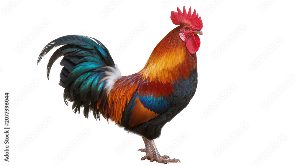 Fototapeta premium Colorful rooster with vibrant plumage and red comb