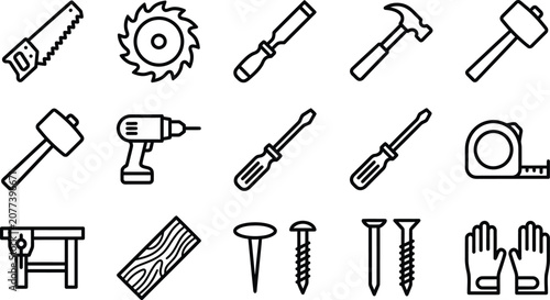 Canvas-taulu Construction tools silhouette collection isolated on transparent background