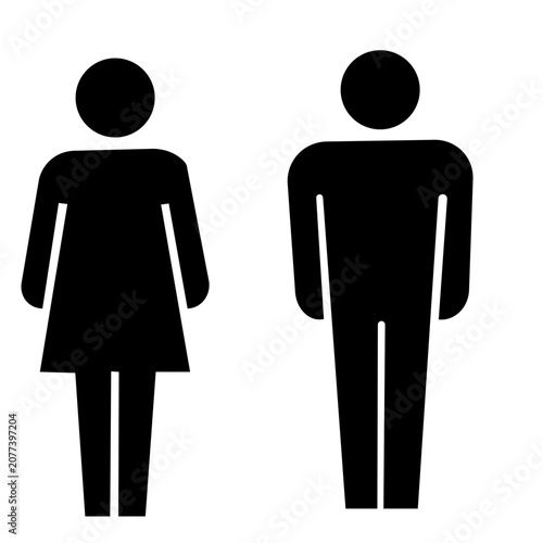 Man woman gender figure icons set. Male female person human body silhouette symbol. Restroom, toilet bathroom sign, black filled flat vector.
