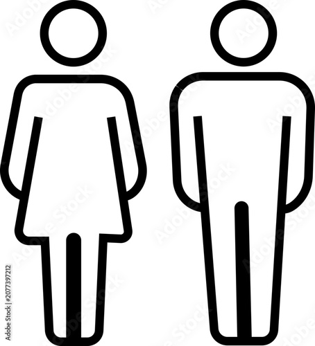 Man woman gender figure icons set. Male female person human body symbol. Restroom, toilet bathroom sign, black outline flat vector.