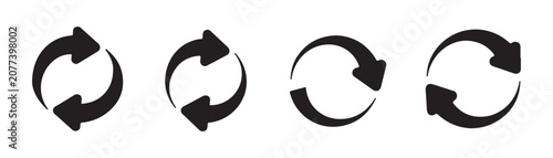 Tableau sur toile Set of four black circular arrows indicating refresh repeat cycle reload and synchronization isolated on gray background