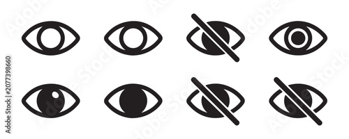 Photos Collection of eye icons transparent background simple outline view icon eye with cross to hide eye symbol illustration