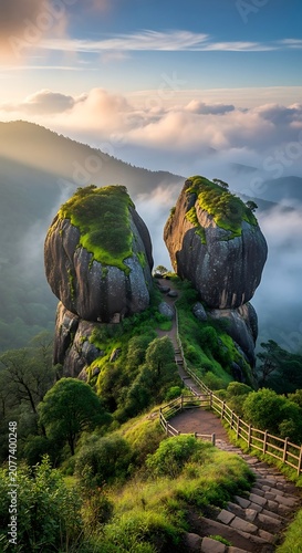 Two green parrots perched on lush foliage outdoors.