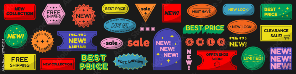 Fototapeta premium Promotional sale badge collection. Includes discount, clearance, pricing, shipping and marketing labels for retail campaigns and offers