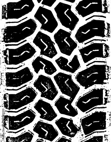 Vertical black and white tire track seamless pattern background vector illustration