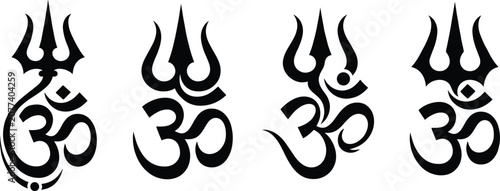 Om symbol with trishul trident vector set of traditional Hindu spiritual icons isolated on white background