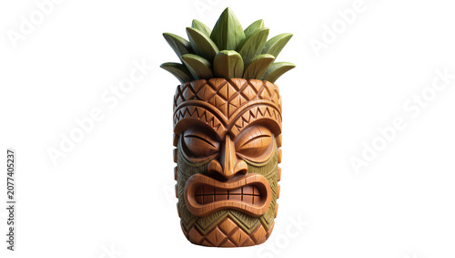 Photos Wooden tiki statue with pineapple top and carved face