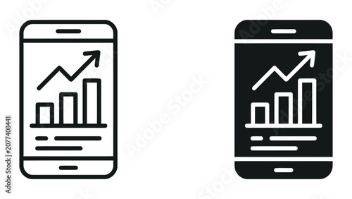 Smartphone screen showing financial growth and market performance analytics in a clean vector icon style perfect for modern business applications and digital reporting tools on light background