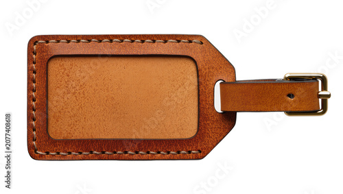 Canvastavla Brown leather luggage tag with clear window and buckle