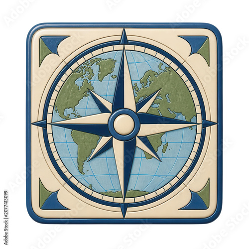 Vintage Compass Rose World Map Emblem Design