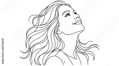 Tableau sur toile Woman with long wavy hair portrait.