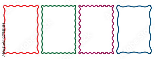 Colorful Zigzag Wavy Border Frames Set, Minimalist Squiggle Line Edges for Photo, Invitation Design Backgrounds