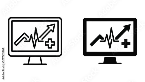 Medical data growth chart on computer screen icon presented in flat vector style for health informatics and clinical analytics dashboard design elements for professional data visualization projects