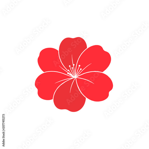 Minimalist red flower vector icon isolated on white background