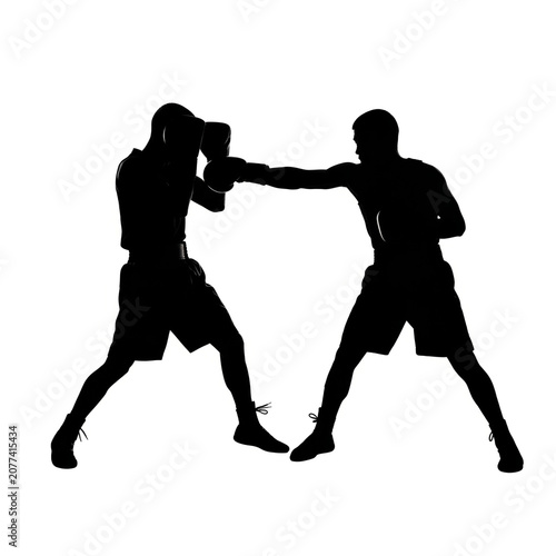 Black Silhouette of Two Male Boxers Fighting in Boxing Match Combat Sport Sparring Competitive Martial Arts Athletic Training Bout Illustration