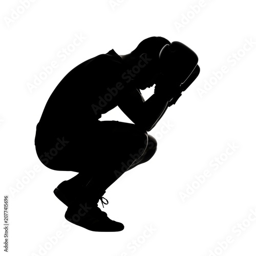 Black Silhouette of Boxer in Defensive Crouching Position Protecting Head, Athletic Fighter in Guard Pose Boxing Combat Sport Illustration