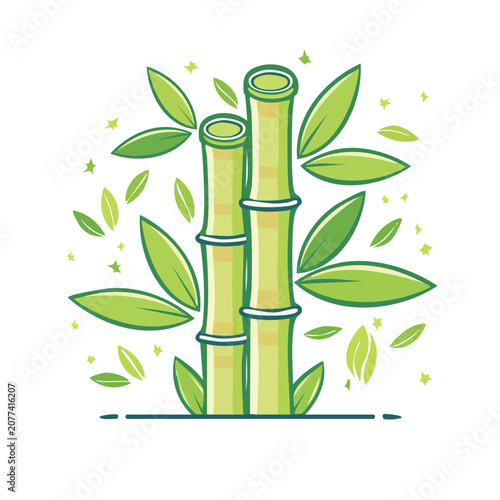 Flat illustration of bamboo plant with green leaves
