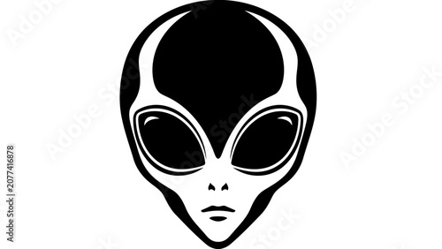 Quadro su tela Minimalist Black and White Alien Head Graphic Icon
