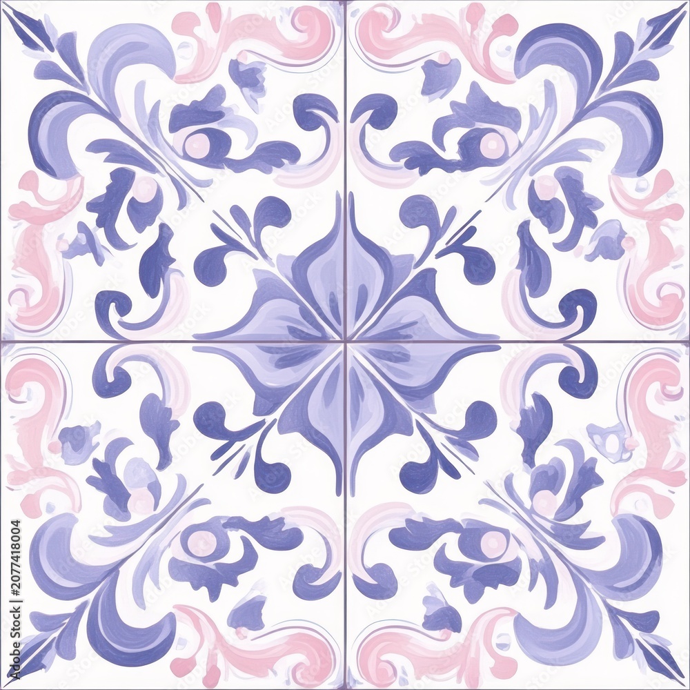 Fototapeta premium Elegant purple and pink watercolor floral tile pattern