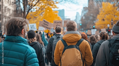 Diverse crowd participating in a peaceful urban demonstration