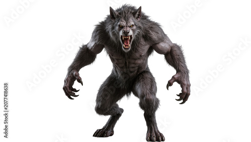 Foto Fierce werewolf monster with sharp claws and fangs roaring