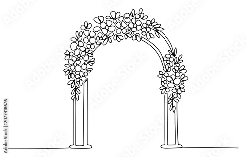 Foto Wedding floral arch continuous line drawing, ceremonial flower gate decoration m