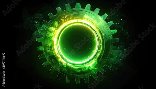 Futuristic Green Gear with Glowing Circular Design for Technology Concept