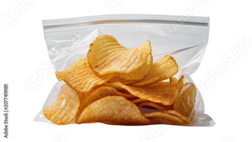 Ruffled potato chips in a resealable plastic bag