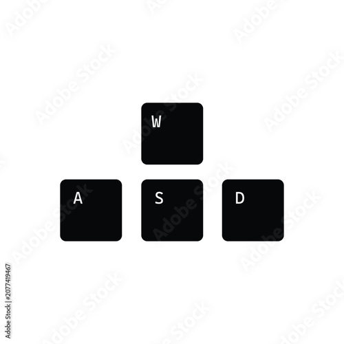 Gaming keyboard keys vector illustration, isolated on white background.