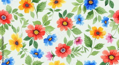 Bild auf Leinwand Artistic botanical pattern with lively flowers and harmonious visual balance