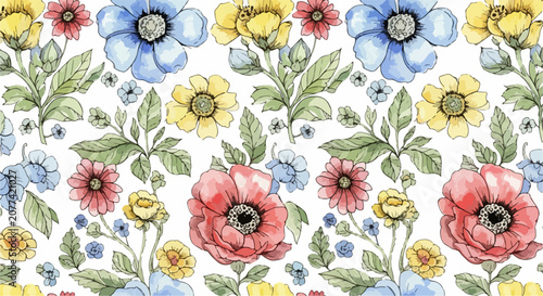 Εκτύπωση καμβά Colorful floral arrangement with gentle shading and organic composition flow