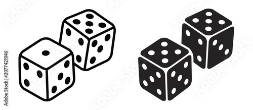 Tableau sur toile Dice cube game icon silhouette symbol isolated on transparent background, featur