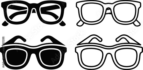 Fotografía Four pairs of fashionable eyeglasses in black and white line art illustration