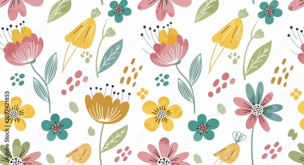 Fototapeta premium Light romantic watercolor flowers with gentle gradients and soft outlines