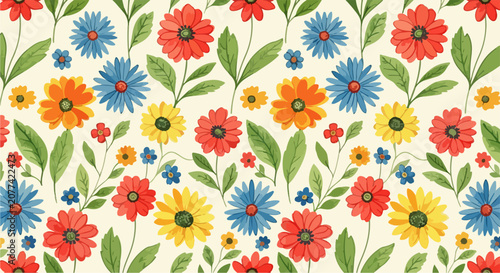 Whimsical garden blooms illustrated with soft edges and vibrant hues