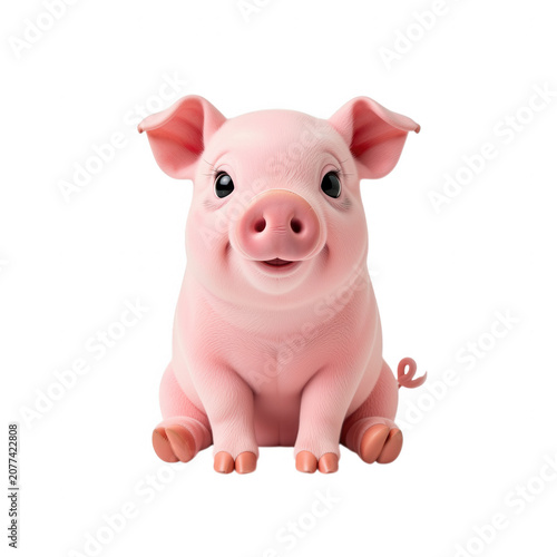 Cute Pink Cartoon Pig Isolated Transparent Background