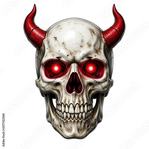 Devil Skull with Red Glowing Eyes Transparent Background
