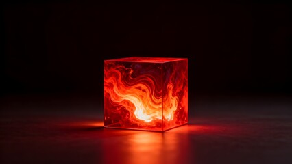 Glowing red cube with swirling patterns
