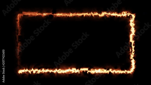 Abstract cinematic blazing fire burning border frame loop background