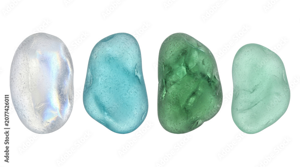Fototapeta premium Polished colorful sea glass stones collection isolated