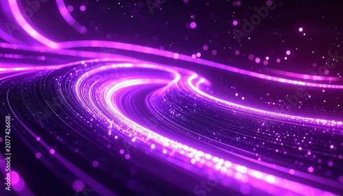 Glowing Purple Light Trails Curving Through Abstract Digital Space