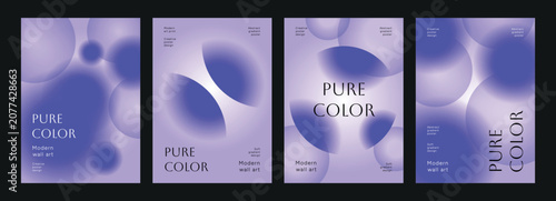 Abstract Gradient poster templates with soft Blur and violet pastel colors. Modern Mesh Design with glowing circles, petals and fluid compositions. Flat Vector Illustration for wall art prints.