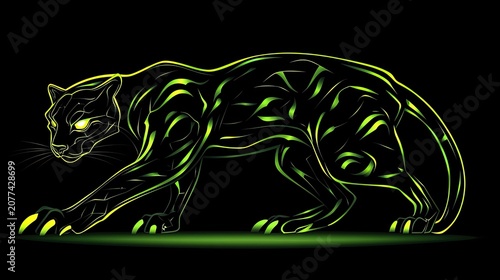 Glowing green panther abstract wildlife vector illustration