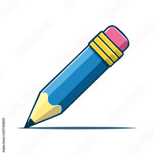 Blue pencil with eraser flat vector illustration